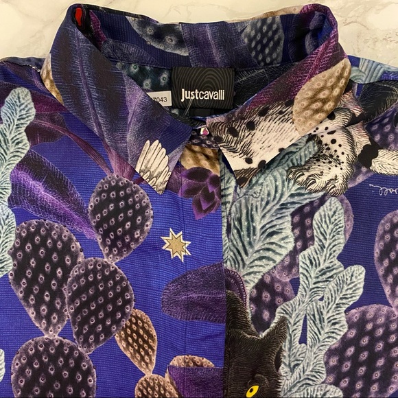 Just Cavalli Satin Print Button-Up Blouse/Top - Picture 9 of 15